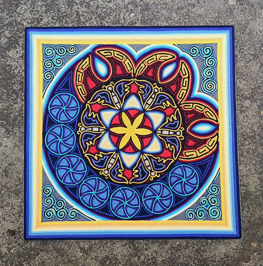 Huichol Yarn Painting Mexican Folk Art By Alfredo Meraz Reyna PP9084
