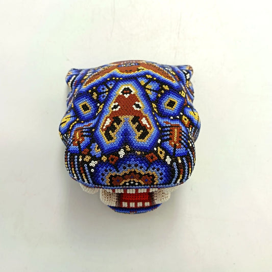 Huichol Mexican Hand Beaded Jaguar Head By Isandro Villa Lopez PP9091