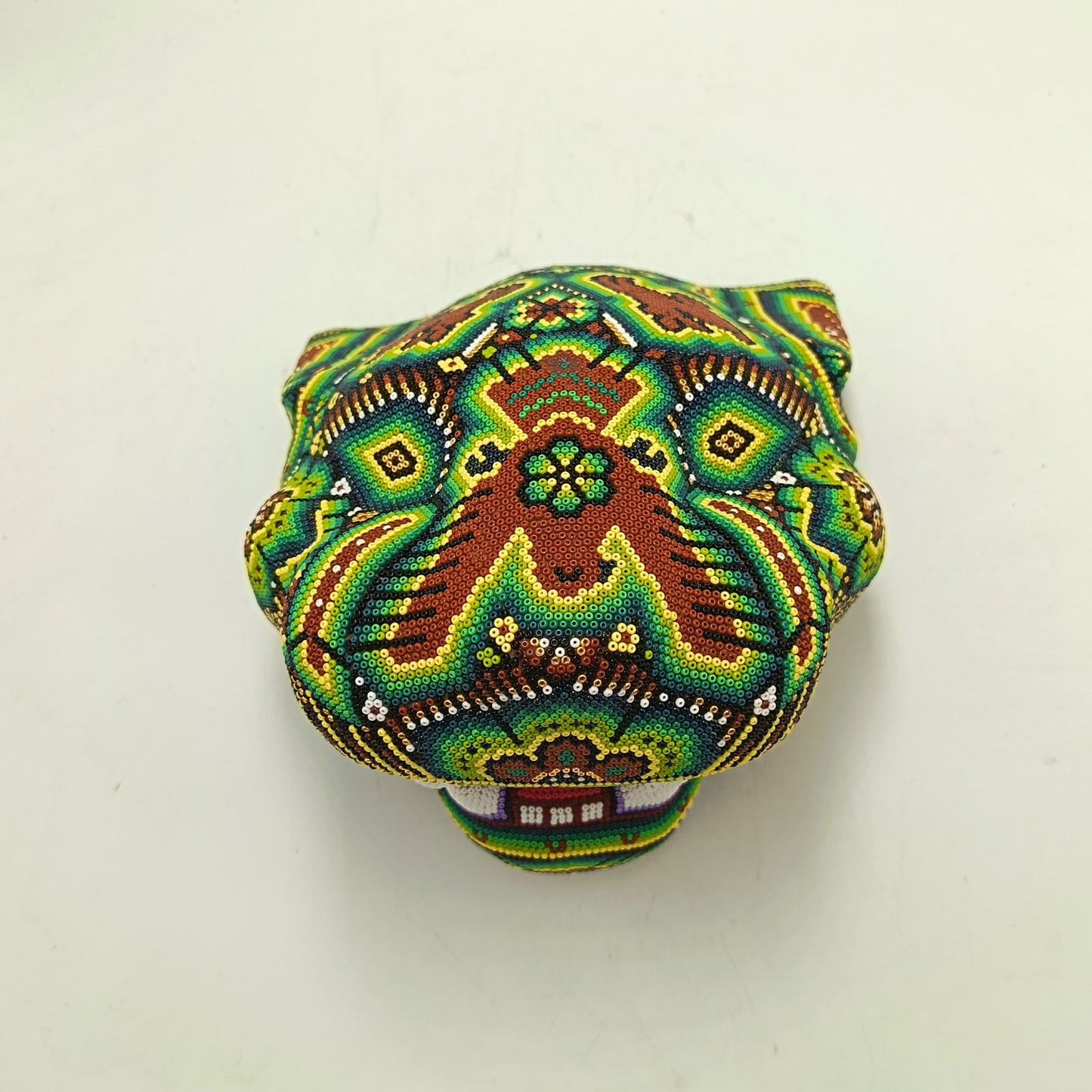 Huichol Mexican Hand Beaded Jaguar Head By Isandro Villa Lopez PP9094