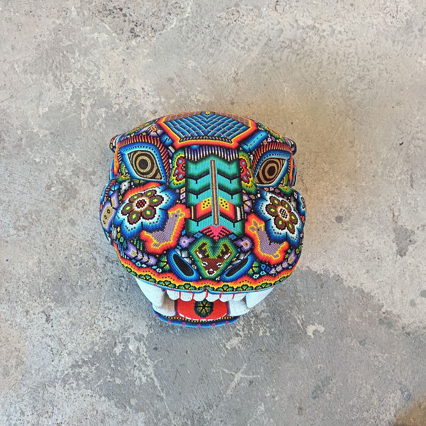 Huichol Mexican Hand Beaded Jaguar Head By Isandro Villa Lopez PP9096
