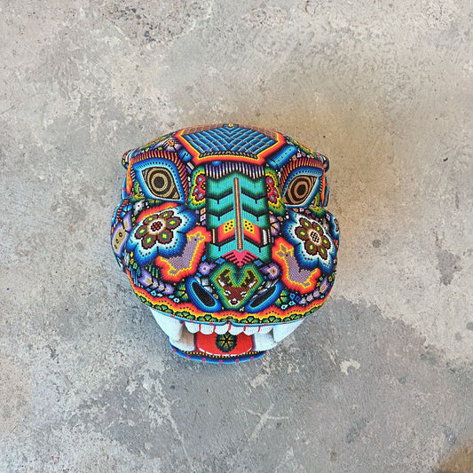 Huichol Mexican Hand Beaded Jaguar Head By Isandro Villa Lopez PP9096
