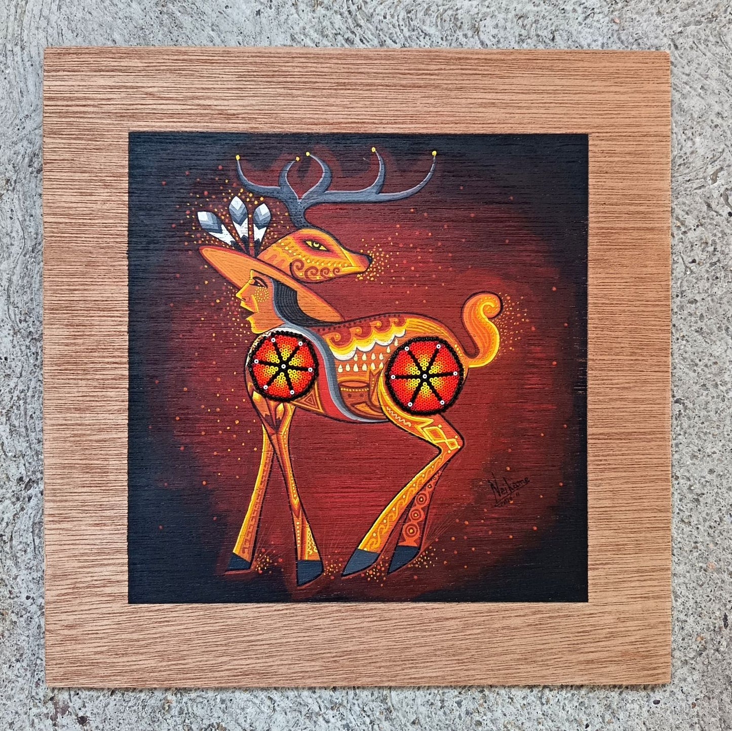 Huichol Mexican Folk Art Yarn Painting by Neikame PP9149 Oaxaca