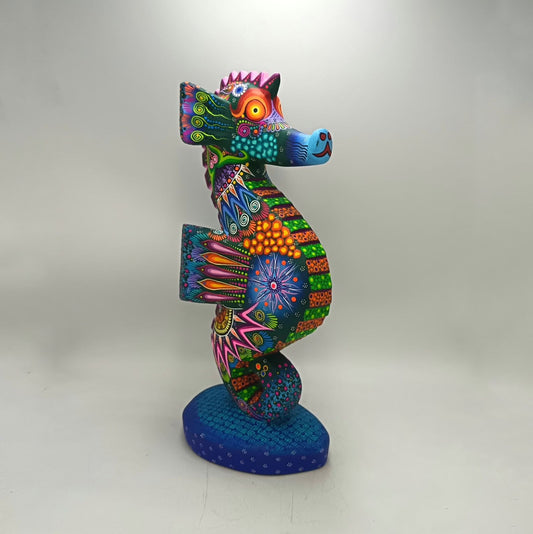 Oaxacan Wood Carving Hand Made Sea Horse By Cesar Melchor Ojeda PP9120
