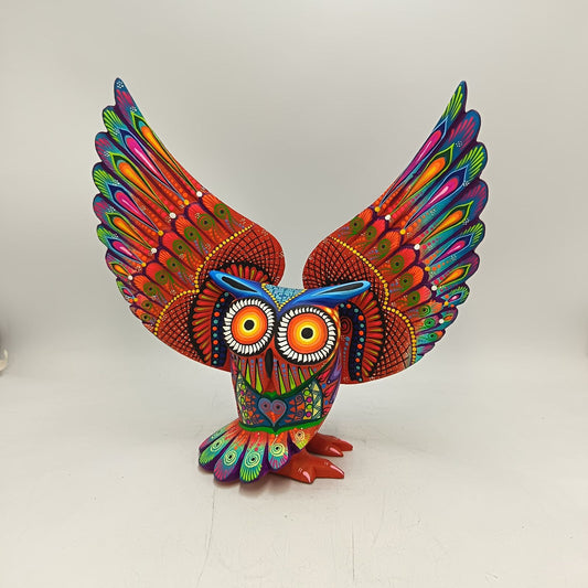 Oaxacan Wood Carving Hand Made Owl By Cesar Melchor Ojeda PP9123