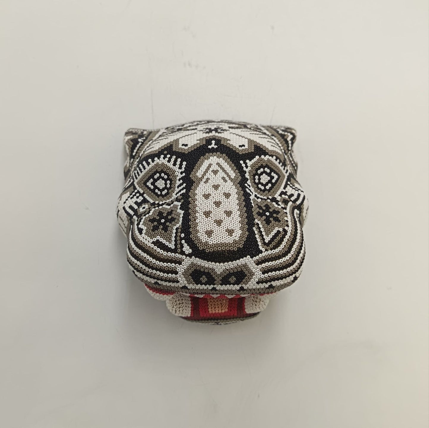 Mexican Folk Art Huichol Beaded Jaguar Head By Mayola Villa Lopez PP9174 Oaxaca