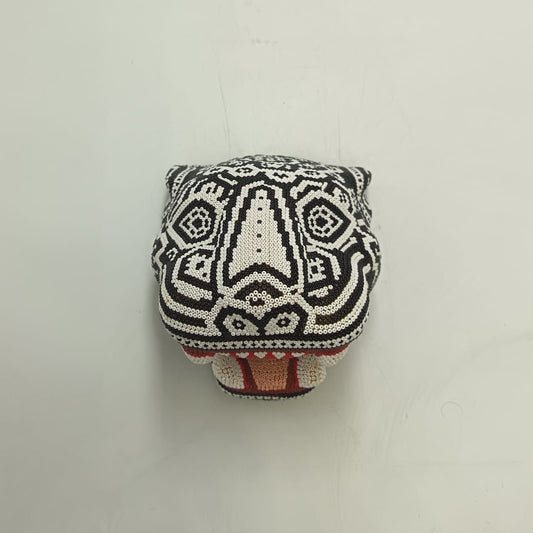 Mexican Folk Art Huichol Beaded Jaguar Head By Mayola Villa Lopez PP9176 Oaxaca