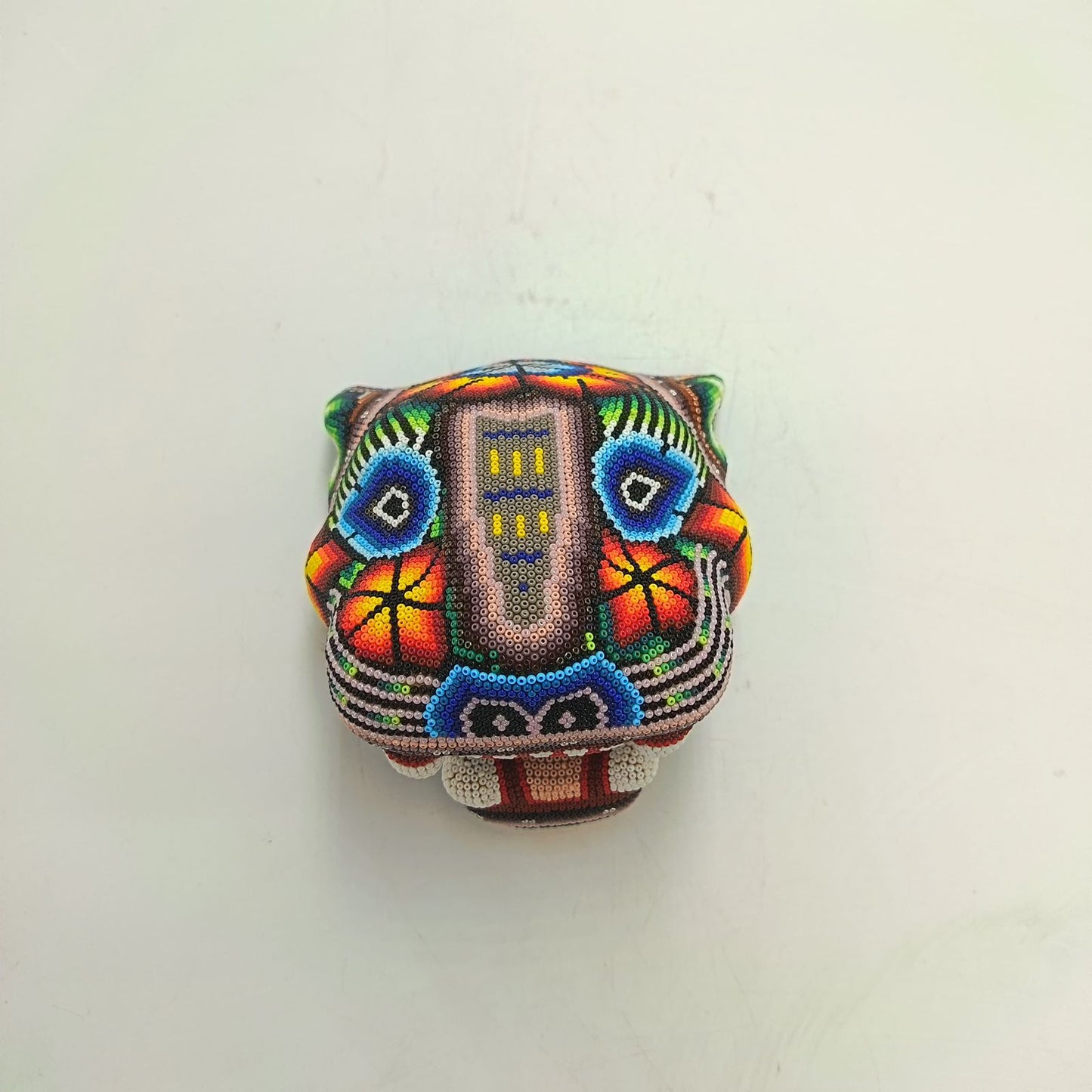 Mexican Folk Art Huichol Beaded Jaguar Head By Mayola Villa Lopez PP9177