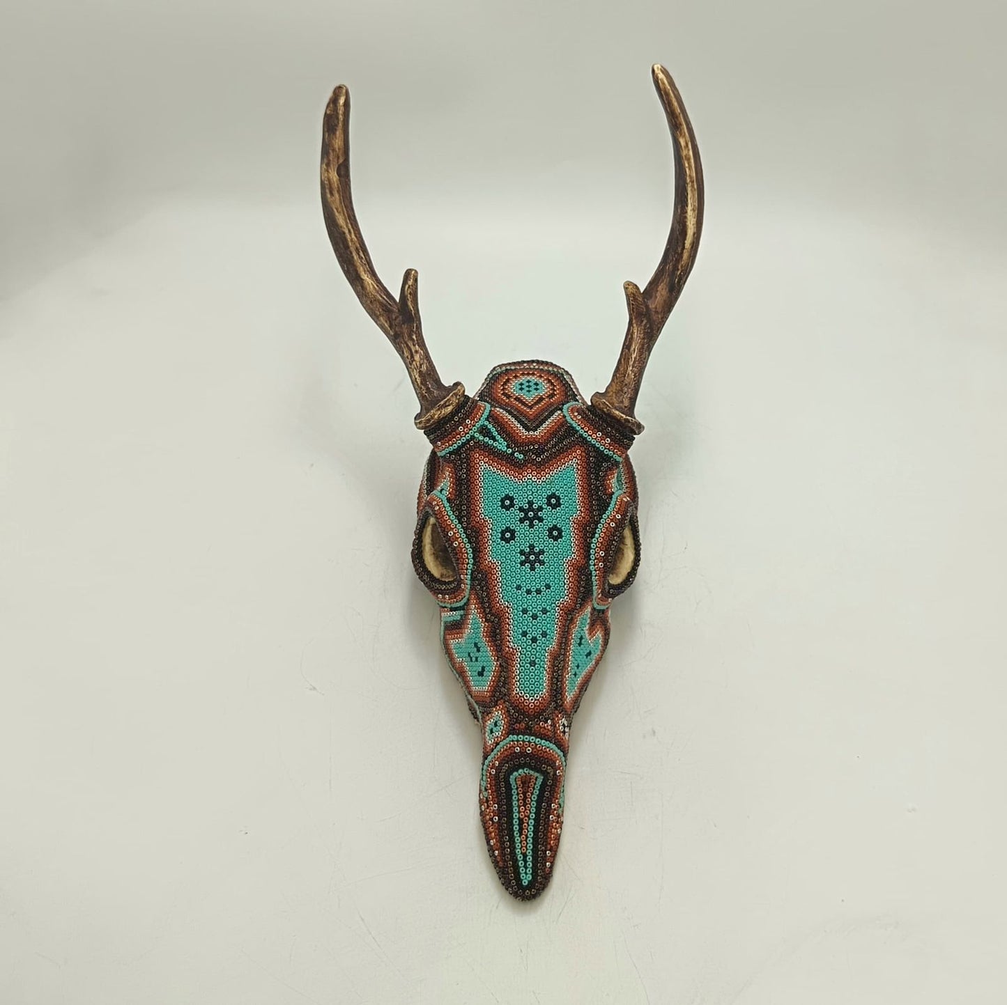 Huichol Indian Cast Resin Deer Skull Beaded By Mayola Villa Lopez PP9179