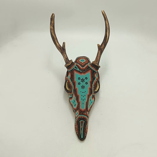 Huichol Indian Cast Resin Deer Skull Beaded By Mayola Villa Lopez PP9179