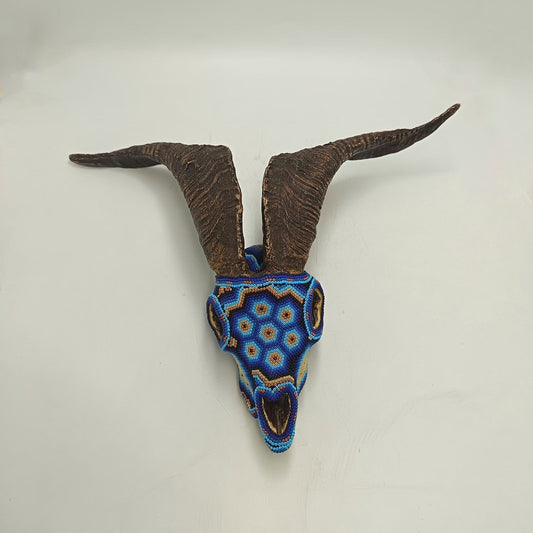 Beaded Huichol Mexican Folk Art Goat Skull By Mayola Villa Lopez PP9180