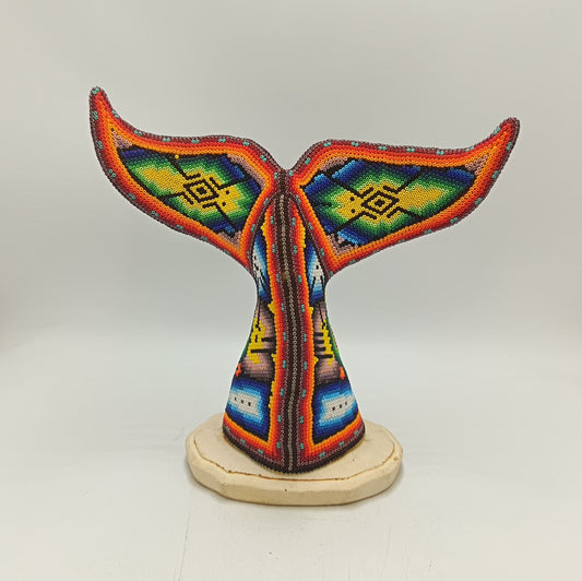 Mexican Folk Art Huichol Beaded Whale Tail By Mayola Villa Lopez PP9184