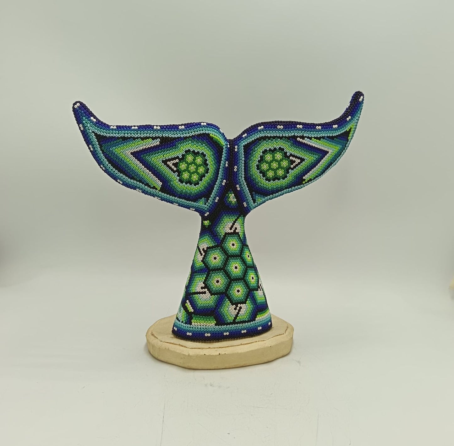 Mexican Folk Art Huichol Beaded Whale Tail By Mayola Villa Lopez PP9185