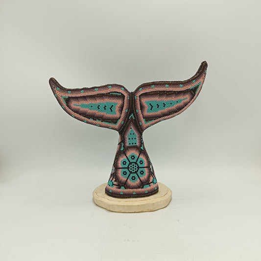 Mexican Folk Art Huichol Beaded Whale Tail By Mayola Villa Lopez PP9186