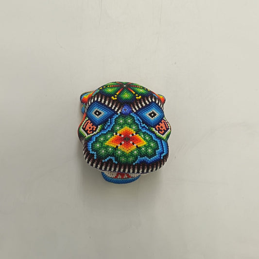 Mexican Huichol Hand Beaded Jaguar Head By Santos Bautista PP9189