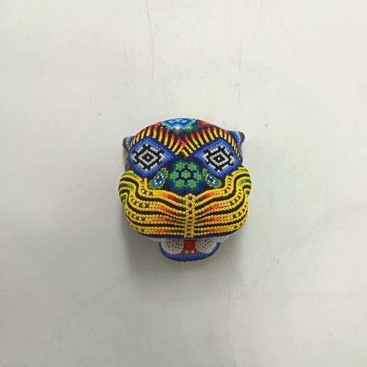 Mexican Huichol Hand Beaded Jaguar Head By Santos Bautista PP9190 Oaxaca