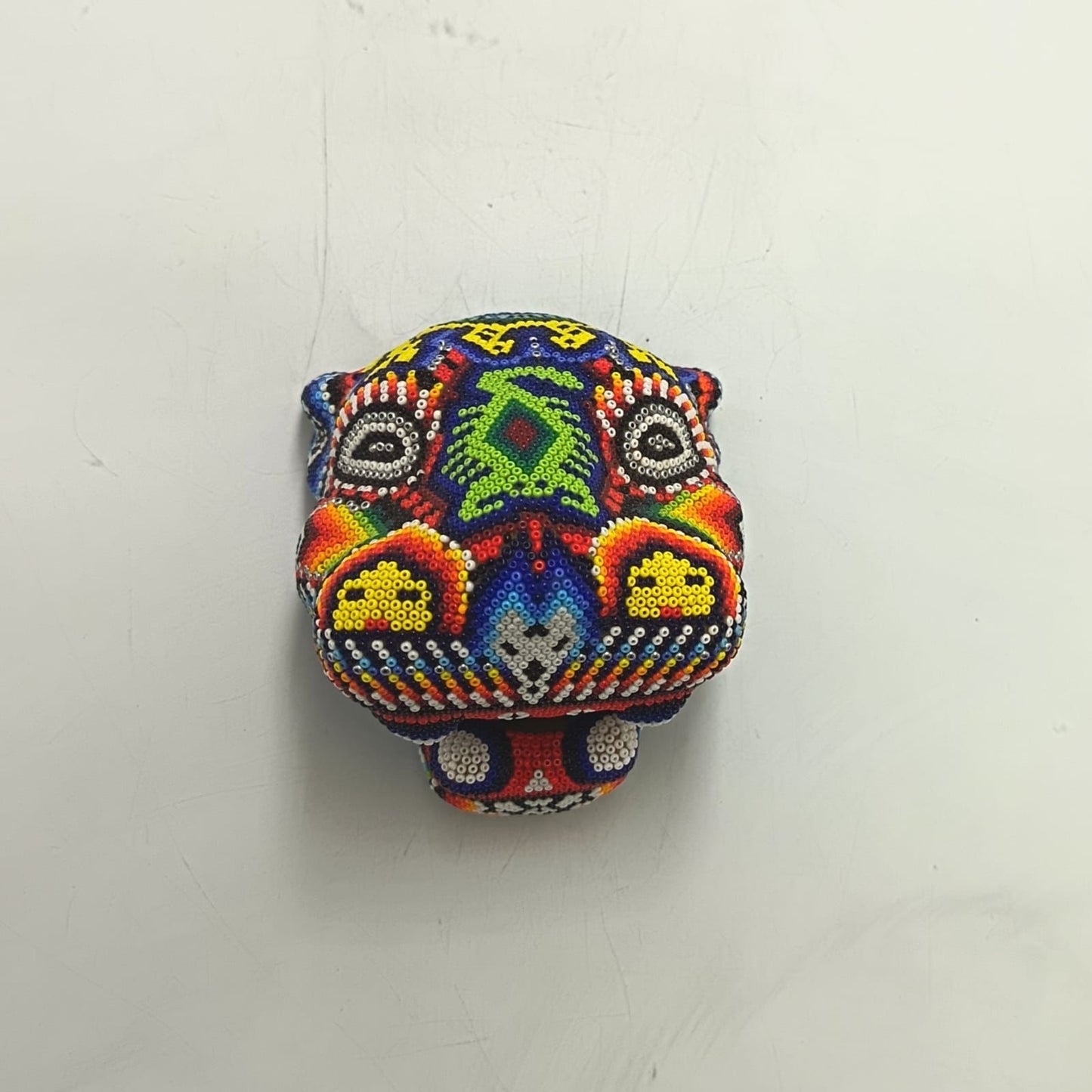 Mexican Huichol Hand Beaded Jaguar Head By Santos Bautista PP9191