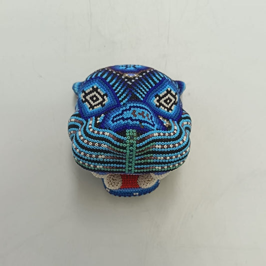 Mexican Huichol Hand Beaded Jaguar Head By Santos Bautista PP9192