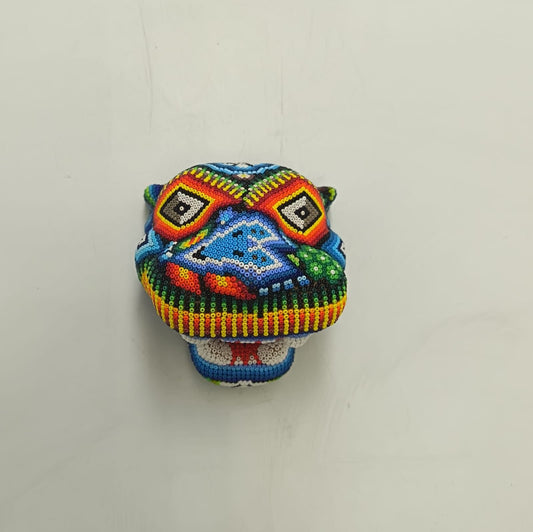Mexican Huichol Hand Beaded Jaguar Head By Santos Bautista PP9193 Oaxaca