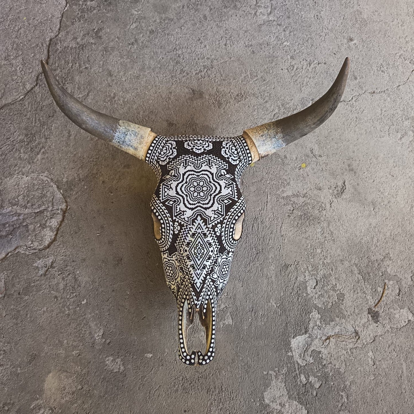 Huichol Indian Hand Beaded Bull Skull By Santos Bautista PP9200
