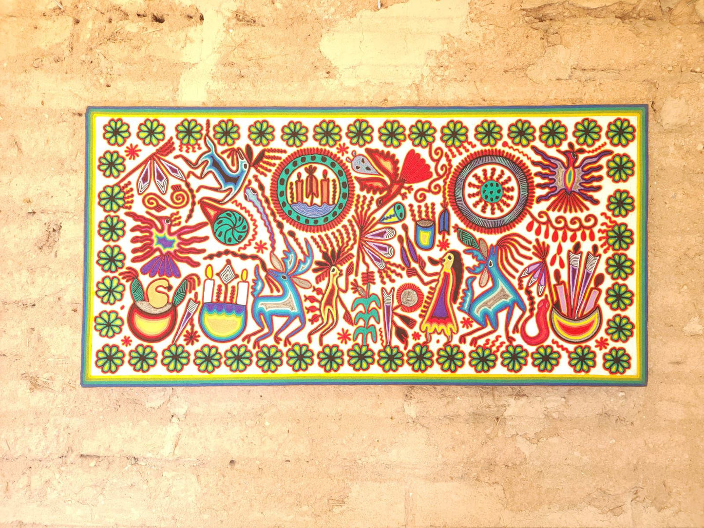 Mexican Folk Art Huichol Yarn Painting by Cooperativa Zitacua PP9206