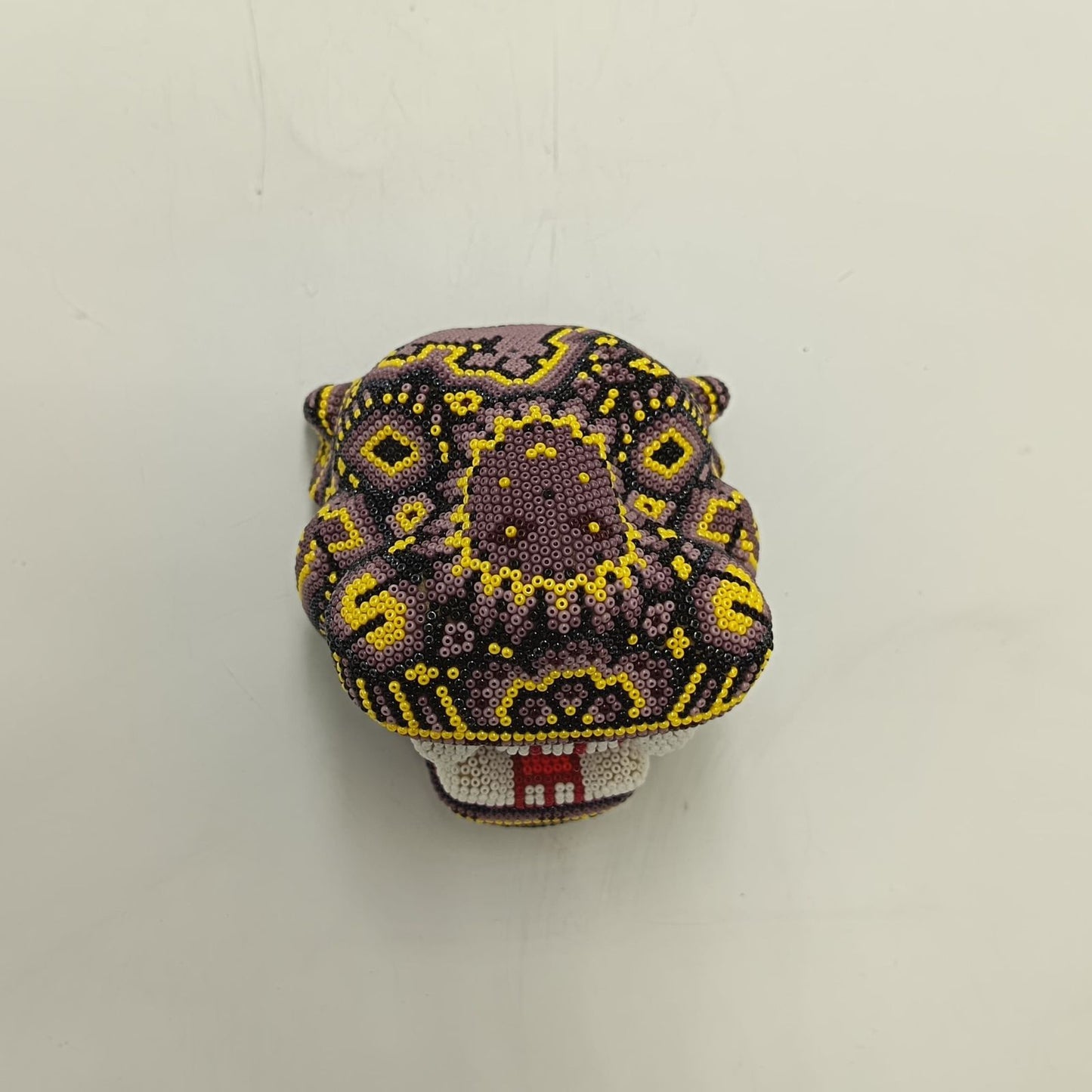 Huichol Mexican Hand Beaded Jaguar Head By Isandro Villa Lopez PP9213
