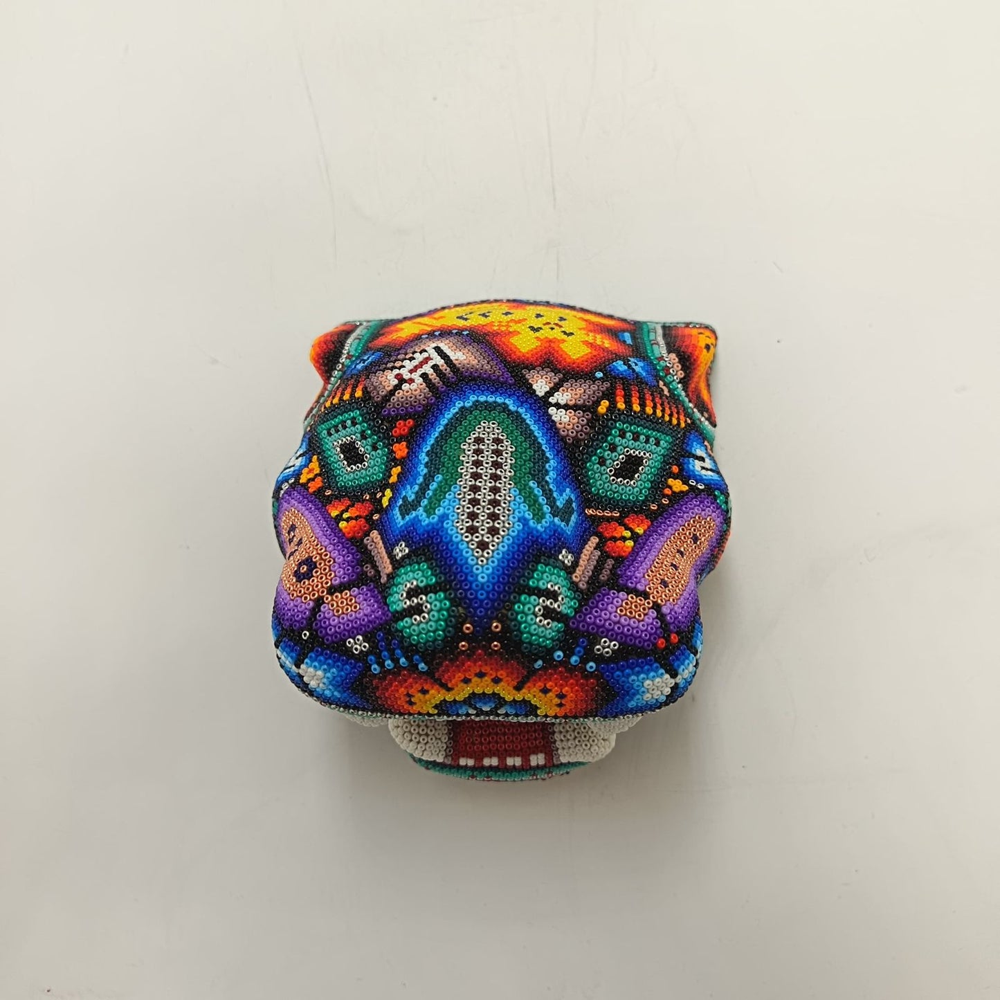 Huichol Mexican Hand Beaded Jaguar Head By Isandro Villa Lopez PP9215
