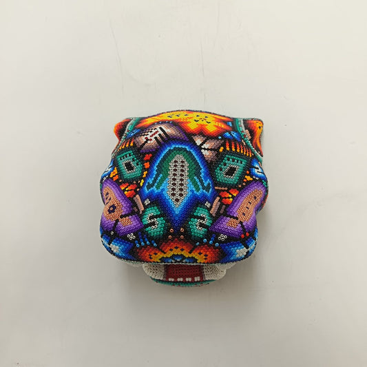 Huichol Mexican Hand Beaded Jaguar Head By Isandro Villa Lopez PP9215