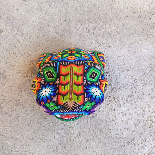 Huichol Mexican Hand Beaded Jaguar Head By Isandro Villa Lopez PP9217