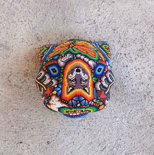 Huichol Mexican Hand Beaded Jaguar Head By Isandro Villa Lopez PP9218
