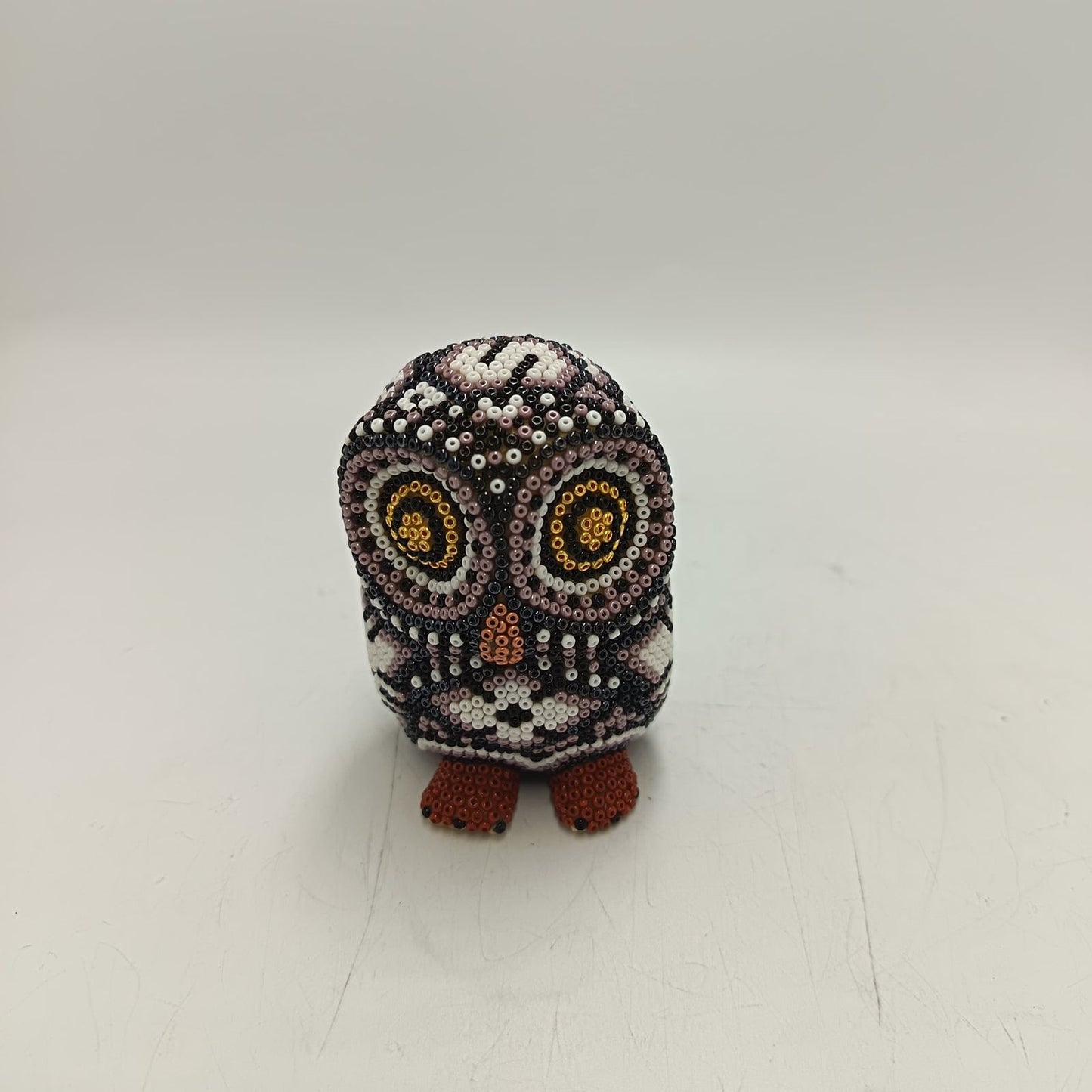 Mexican Huichol Hand Beaded Art, Owl By Isandro Villa Lopez PP9229