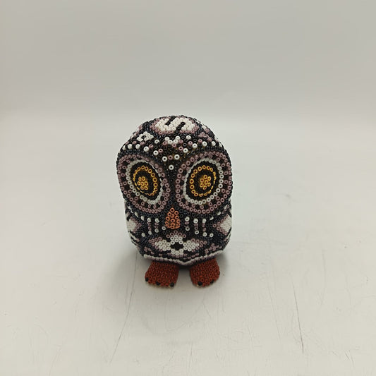 Mexican Huichol Hand Beaded Art, Owl By Isandro Villa Lopez PP9229