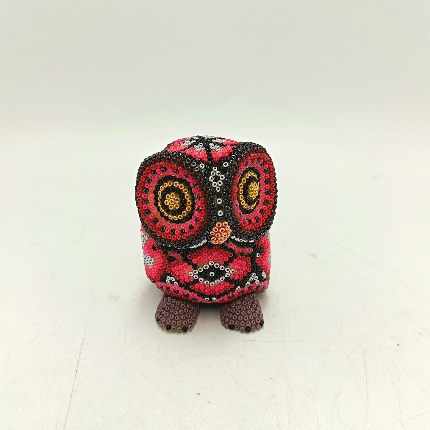 Mexican Huichol Hand Beaded Art, Owl By Isandro Villa Lopez PP9232