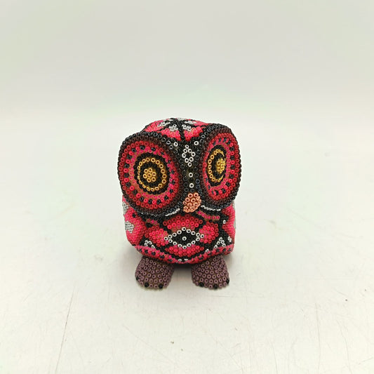 Mexican Huichol Hand Beaded Art, Owl By Isandro Villa Lopez PP9232