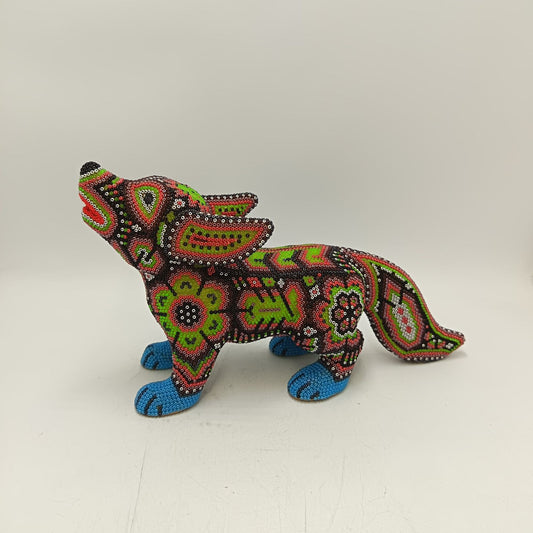 Mexican Huichol Hand Beaded Art, Coyote By Isandro Villa Lopez PP9238