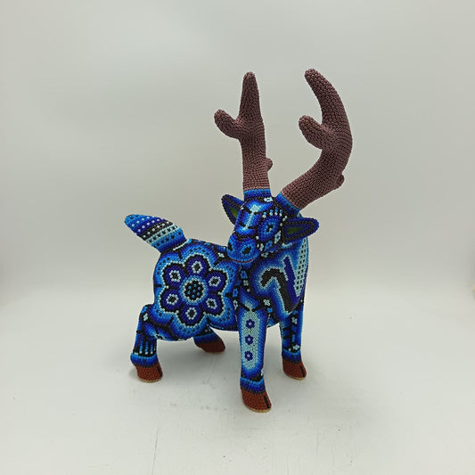 Mexican Huichol Hand Beaded Art, Deer By Isandro Villa Lopez PP9241