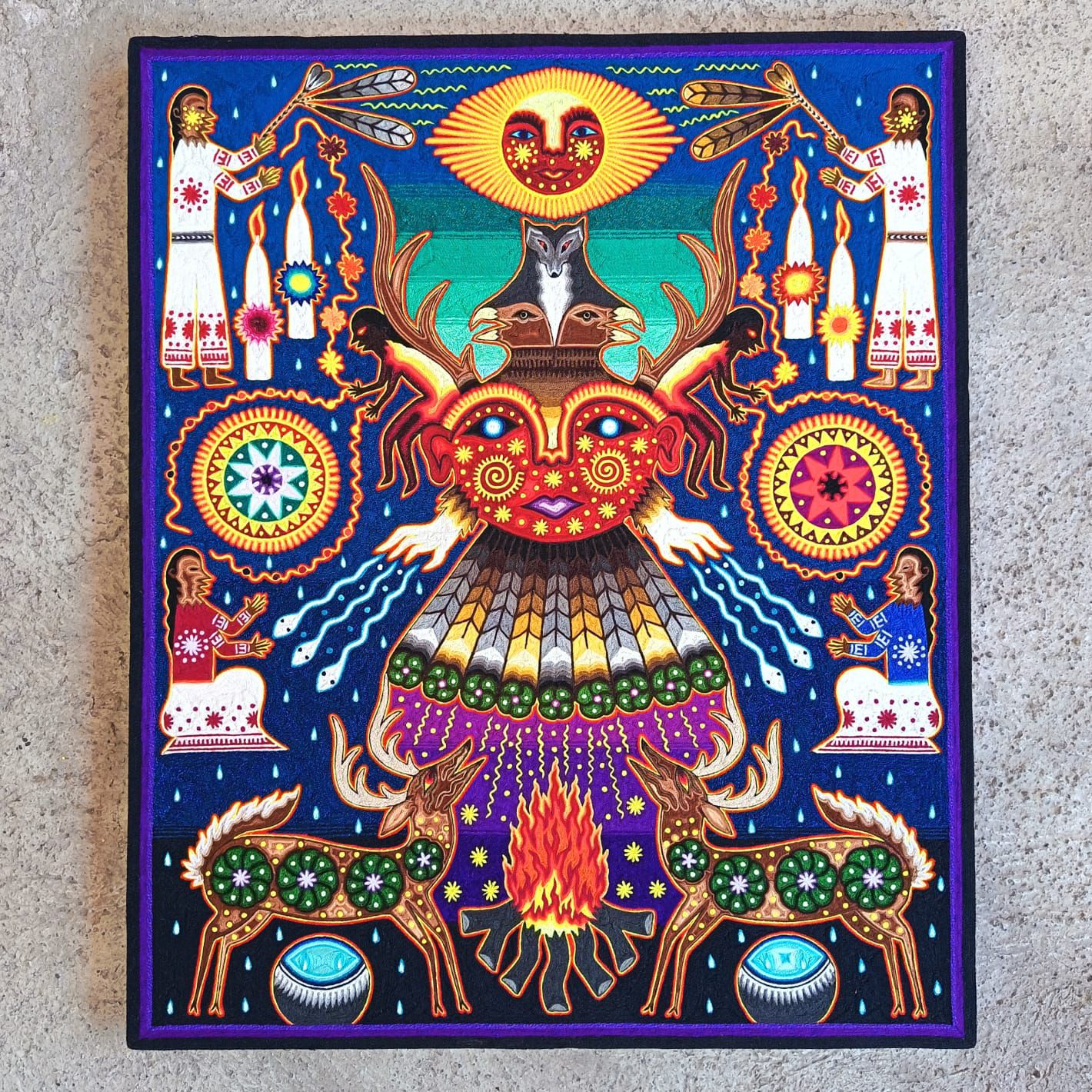 Huichol Indian Yarn Painting by Samuel Hernandez PP9245