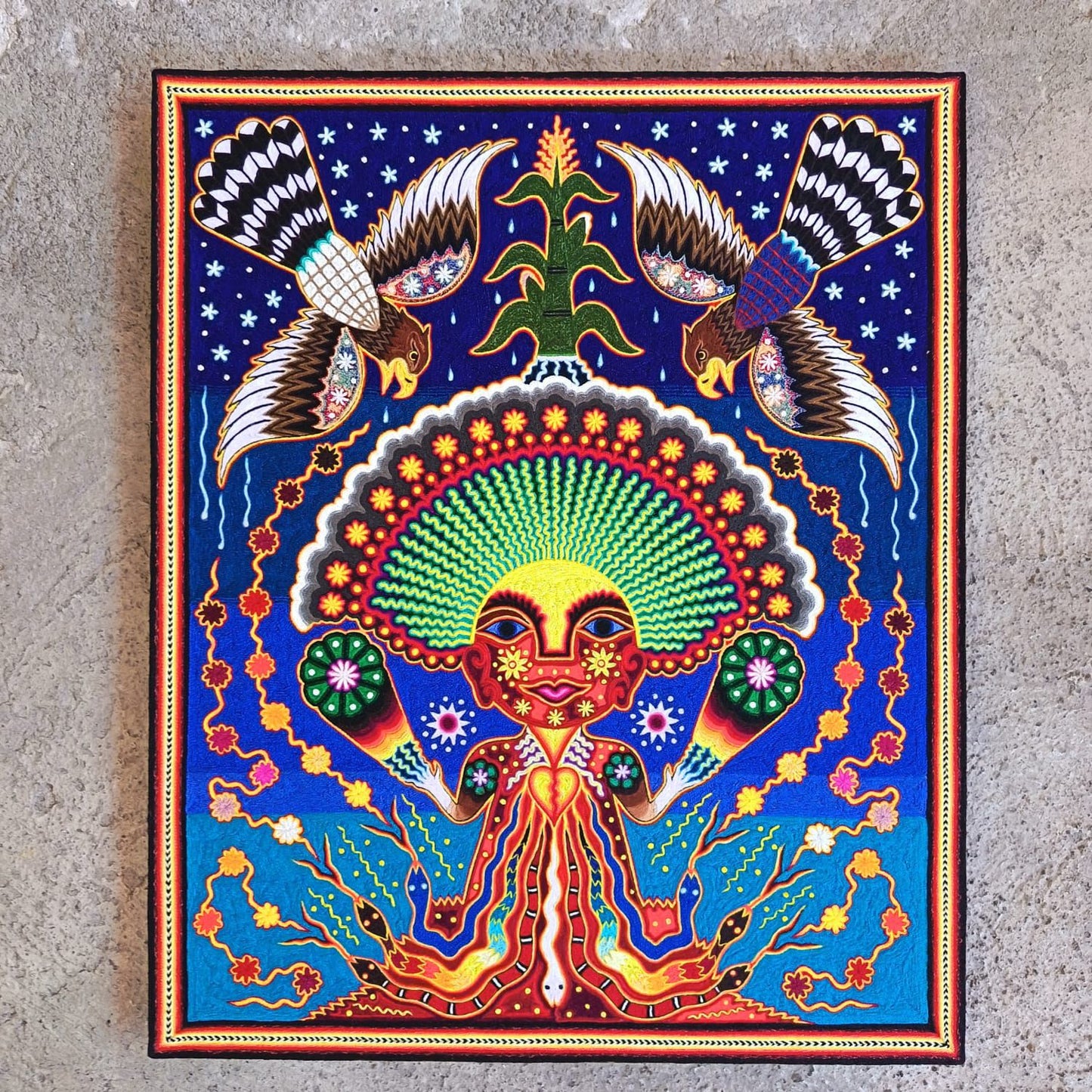 Huichol Indian Yarn Painting by Samuel Hernandez PP9246