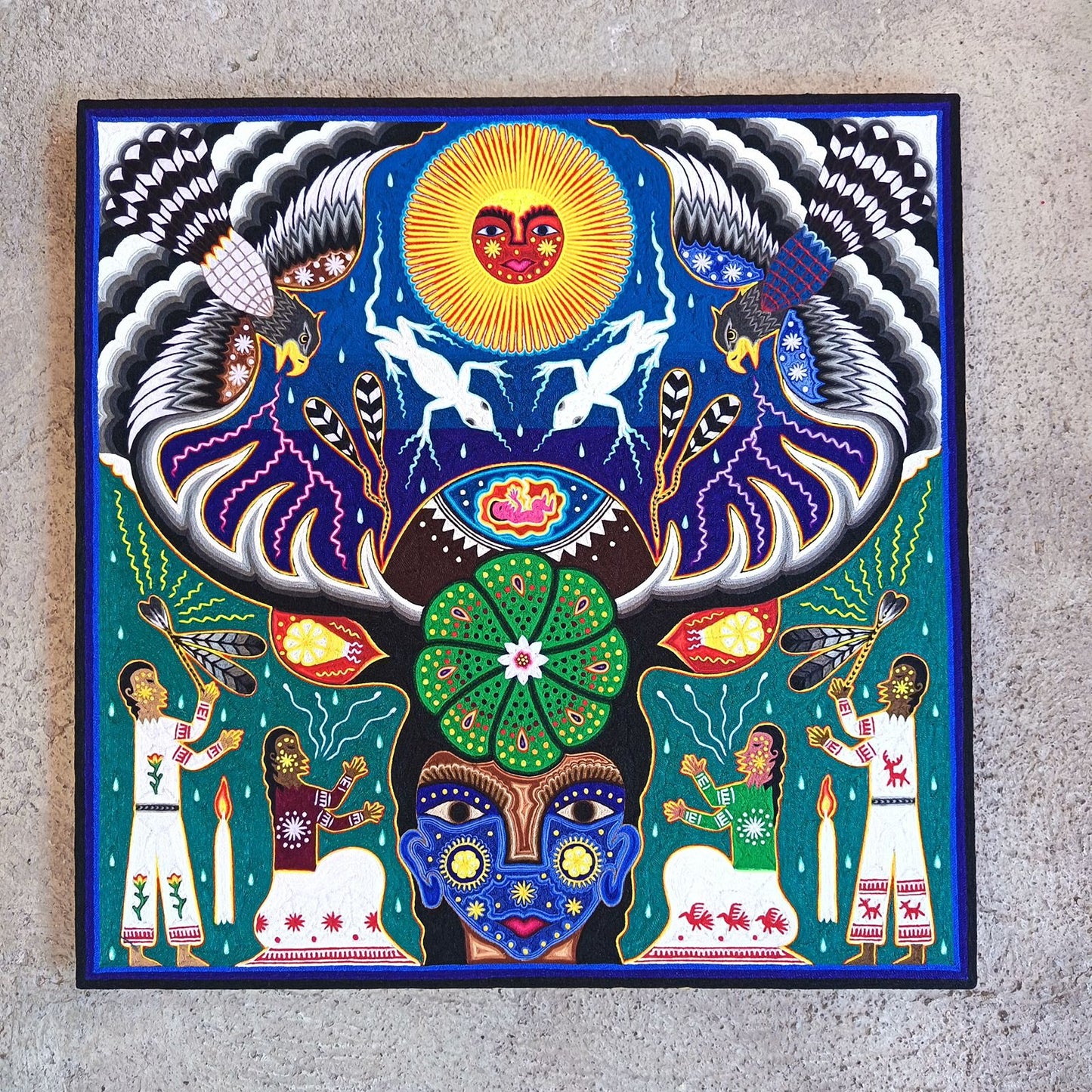 Huichol Indian Yarn Painting by Samuel Hernandez PP9247