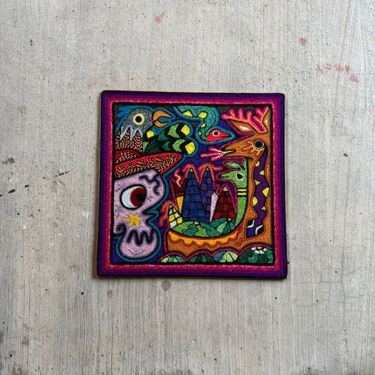 Mexican Folk Art Huichol Indian Yarn Painting by Luis Castro PP9248