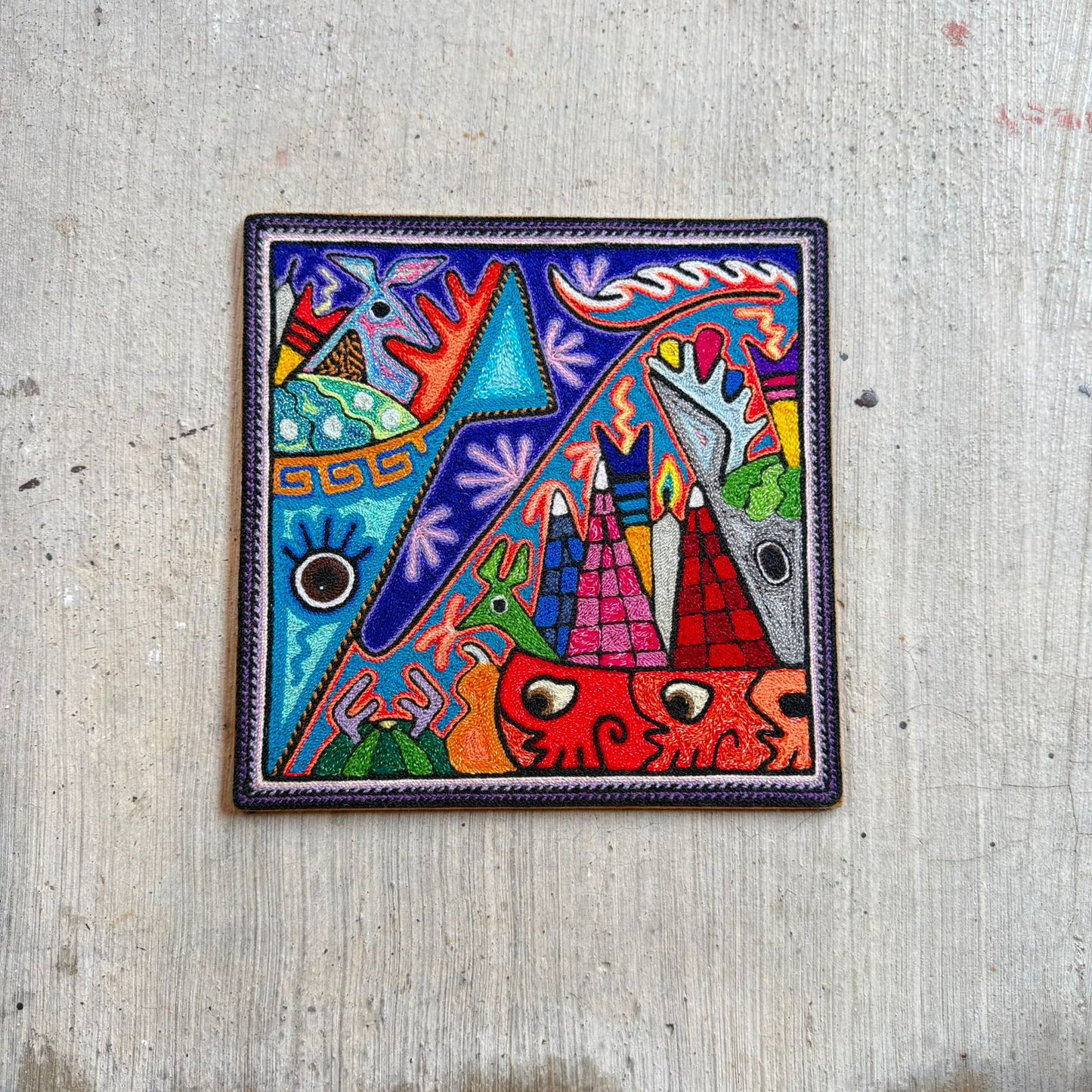 Mexican Folk Art Huichol Indian Yarn Painting by Luis Castro PP9249 Oaxaca