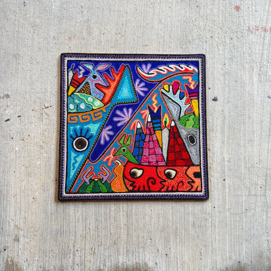 Mexican Folk Art Huichol Indian Yarn Painting by Luis Castro PP9249 Oaxaca