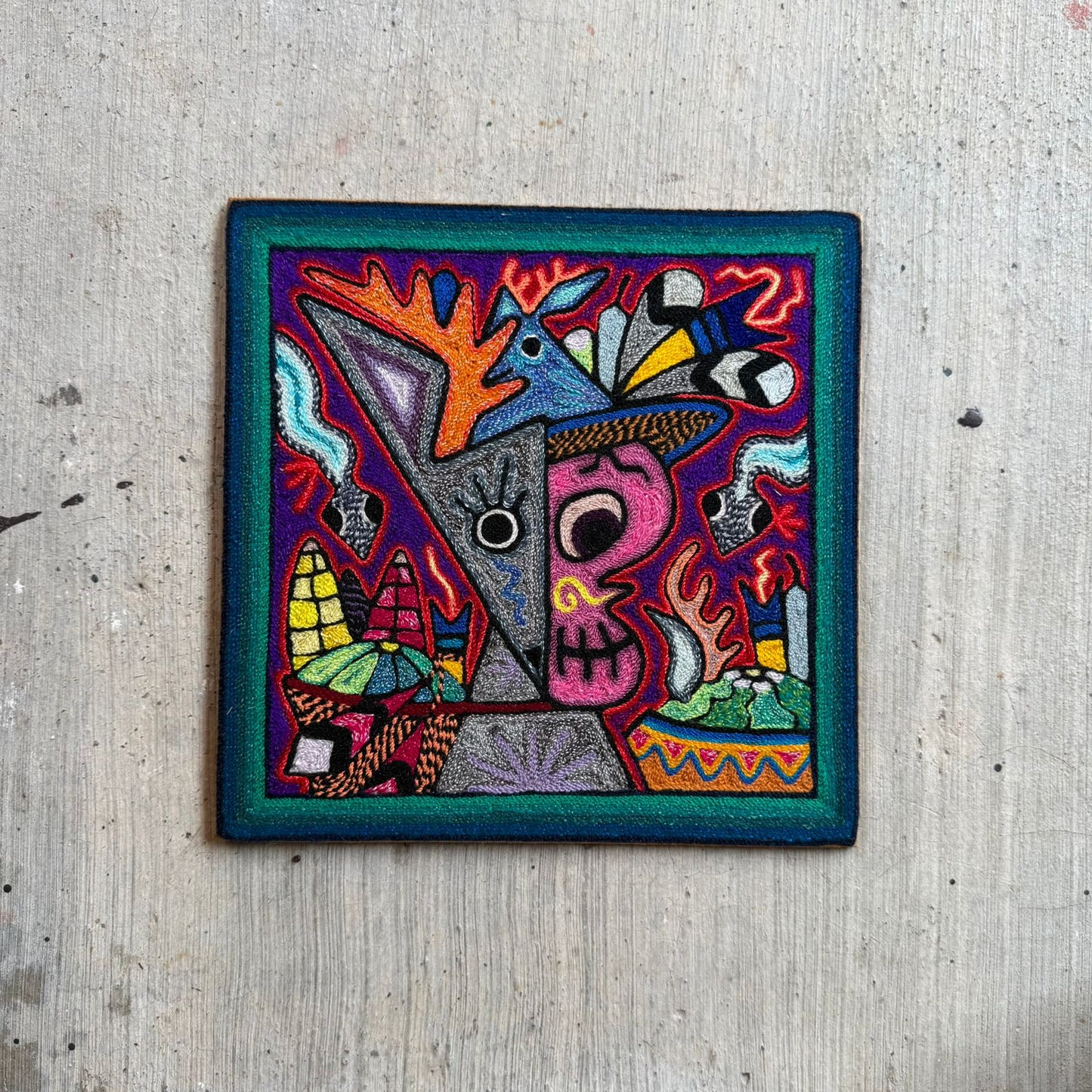 Mexican Folk Art Huichol Indian Yarn Painting by Luis Castro PP9251 Oaxaca