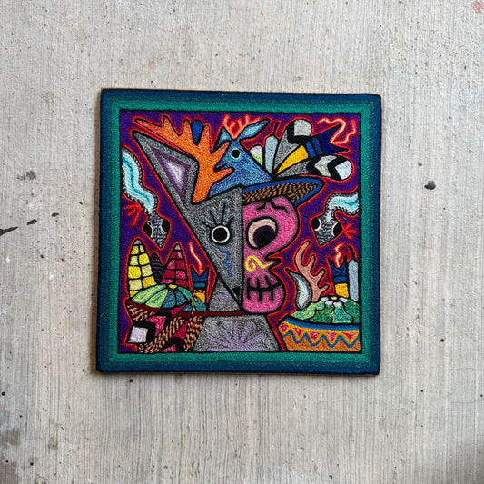 Mexican Folk Art Huichol Indian Yarn Painting by Luis Castro PP9251 Oaxaca