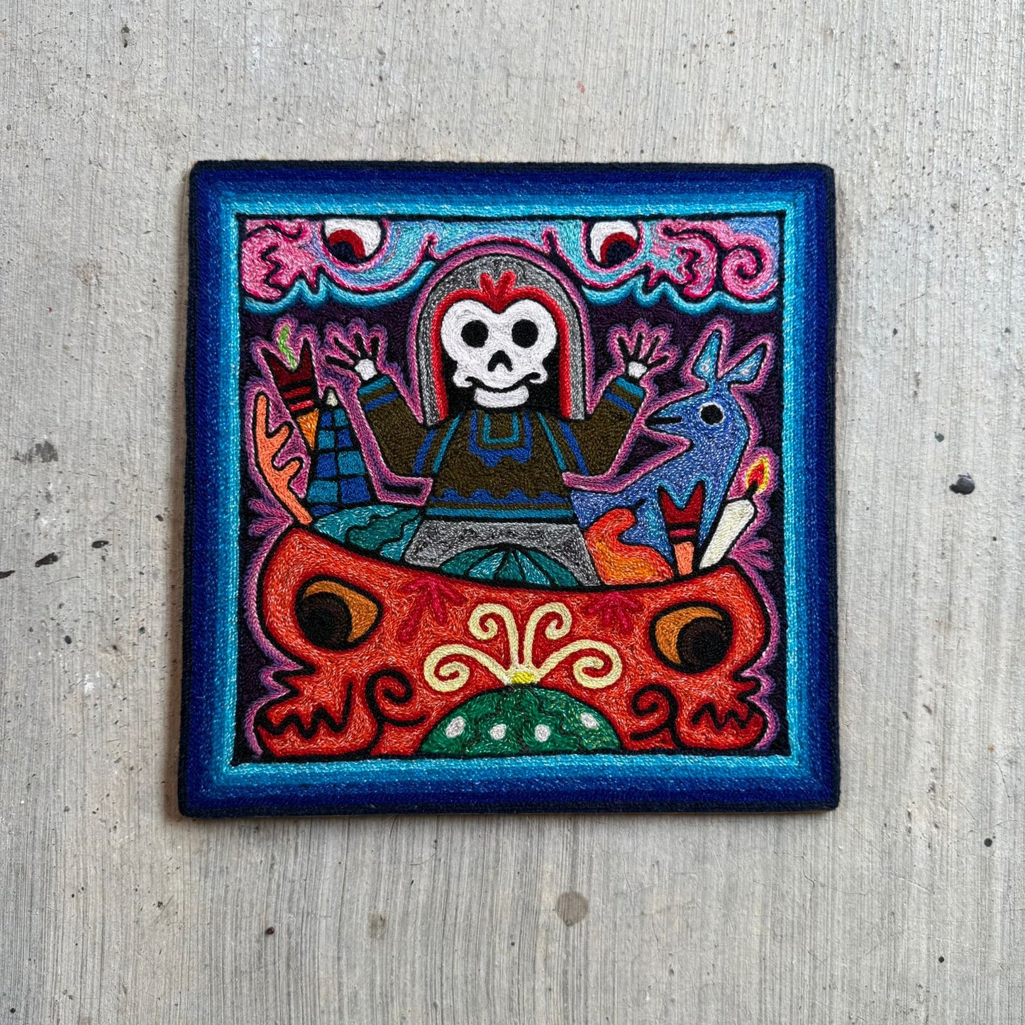 Mexican Folk Art Huichol Indian Yarn Painting by Luis Castro PP9252 Oaxaca