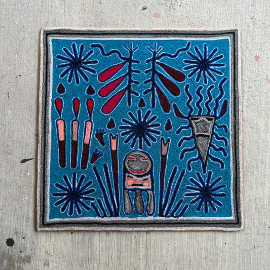 Huichol Indian Mexican Folk Art Yarn Painting by Silverio Gonzalez Rios PP9261