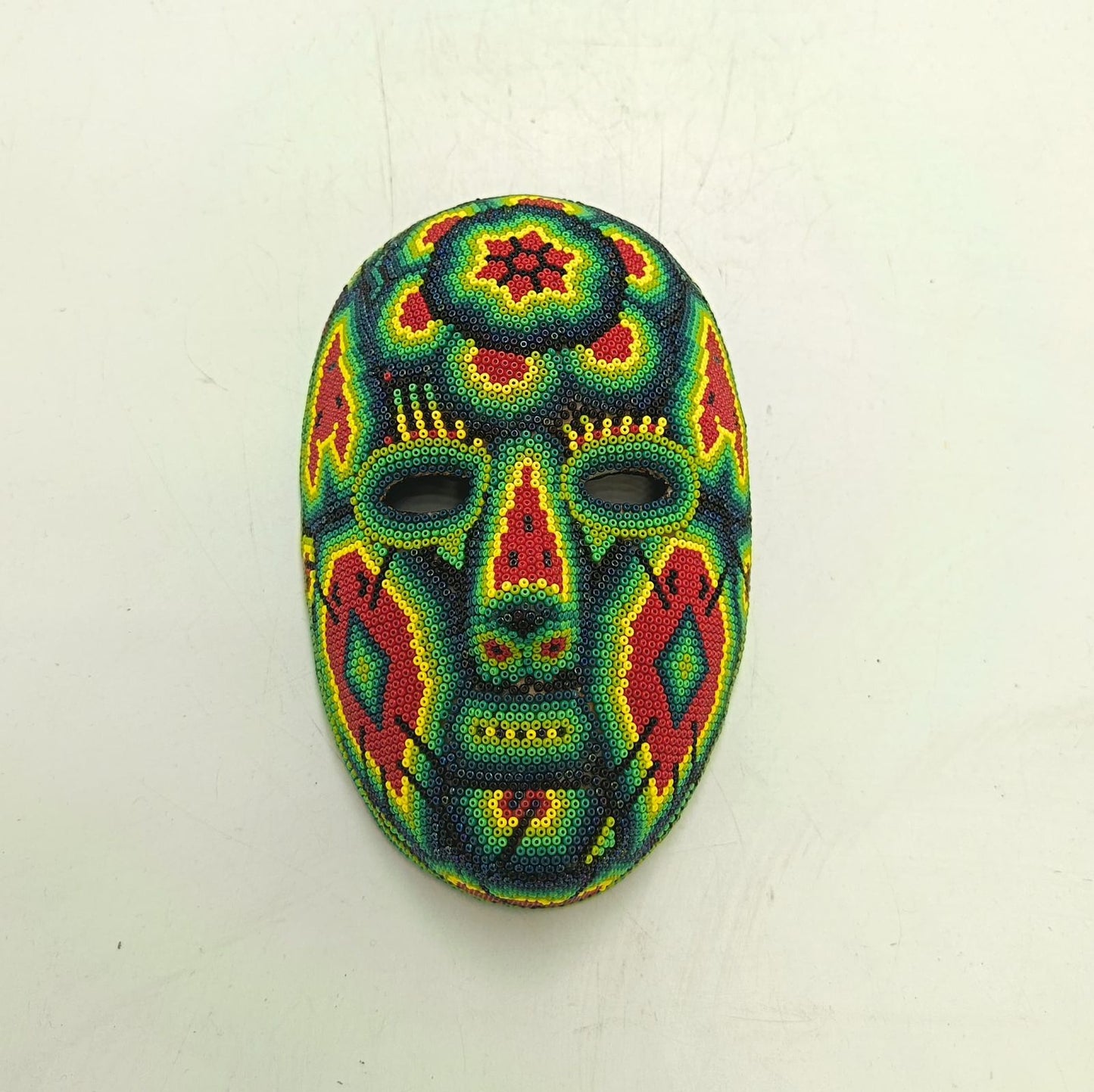 Mexican Huichol Hand Beaded Mask By Honorio Villa Lopez PP9271