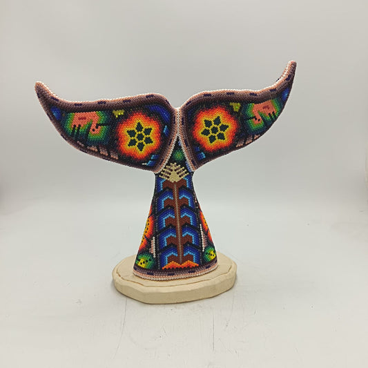 Mexican Folk Art Huichol Beaded Whale Tail By Honorio Villa Lopez PP9276