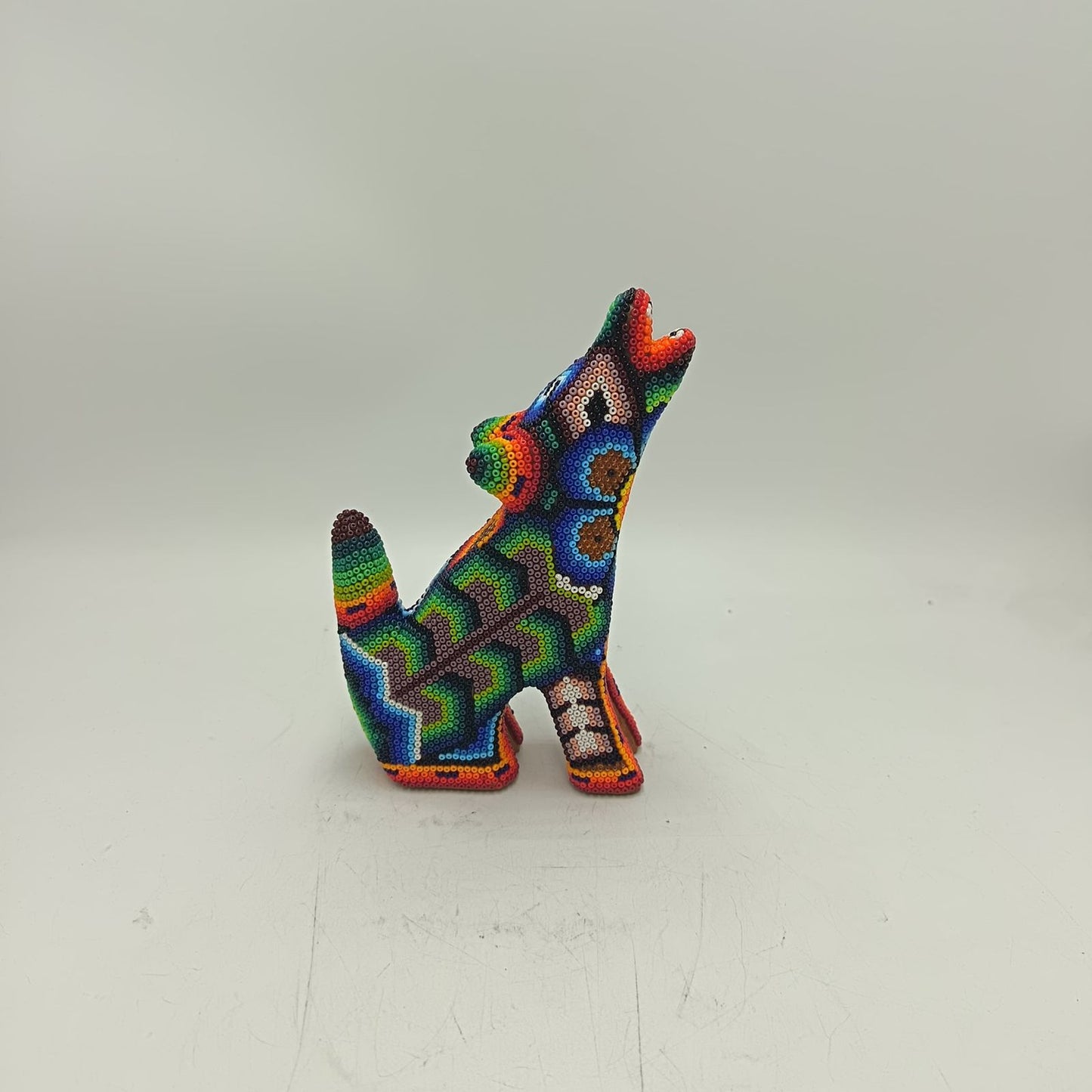 Mexican Folk Art Huichol Beaded Coyote By Honorio Villa Lopez PP9282