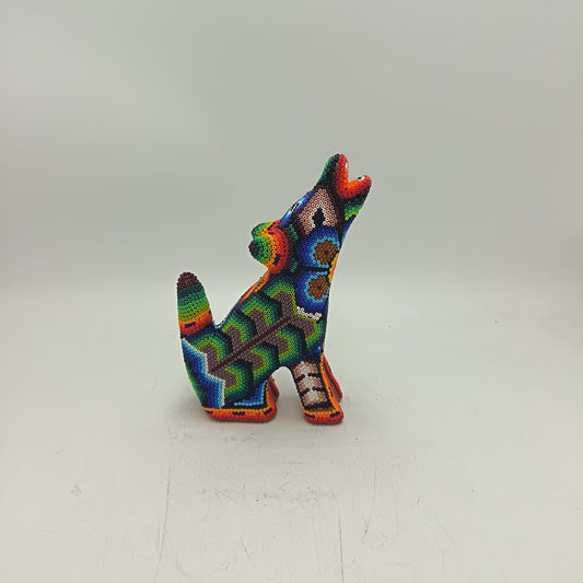 Mexican Folk Art Huichol Beaded Coyote By Honorio Villa Lopez PP9282