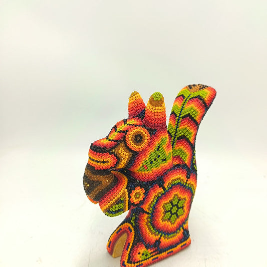 Mexican Folk Art Huichol Beaded Squirrel By Honorio Villa Lopez PP9284